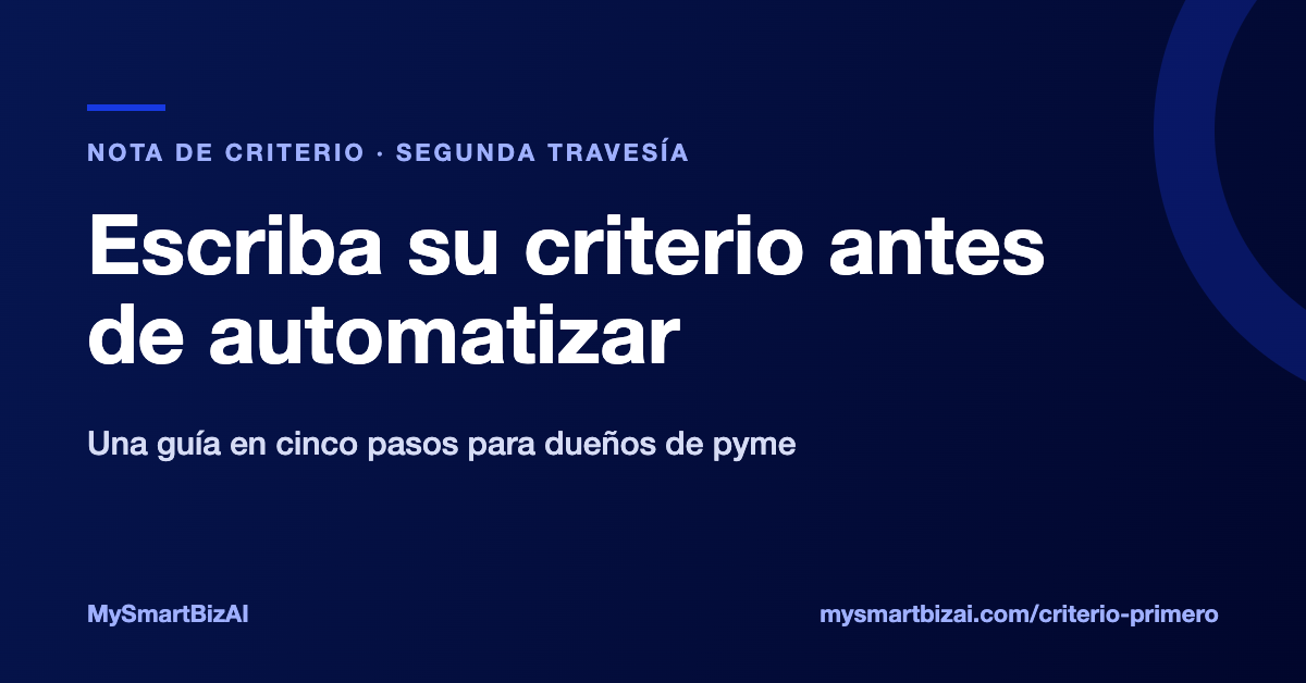 Escriba su criterio antes de automatizar. Una guía en cinco pasos para dueños de pyme. MySmartBizAI.